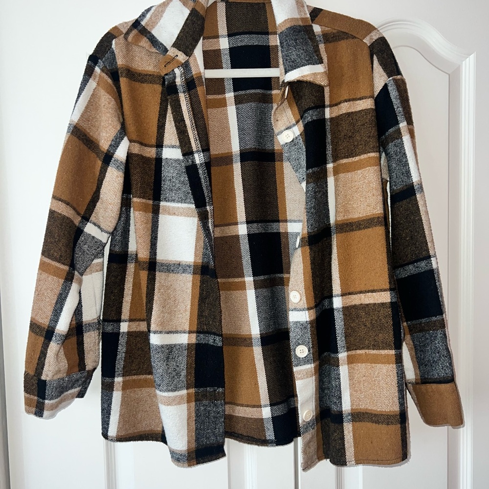 SHEIN Plaid Jacket in Tan and Black